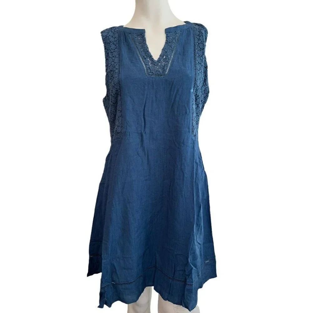 Doe & Rae Small Navy Blue Lace Dress Lined Sleeveless V Neck Embroidered NWT